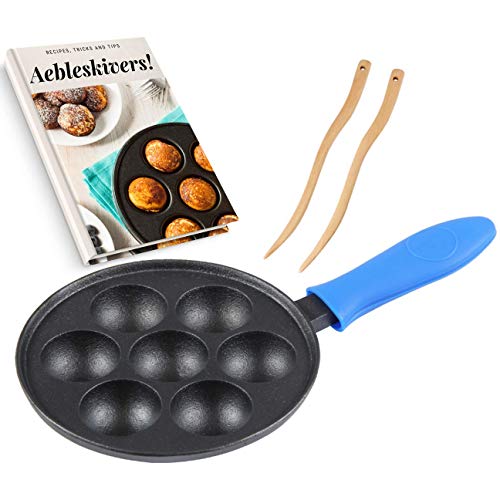 Product Cover Cast Iron Aebleskiver Pan for Danish Stuffed Pancake Balls by Upstreet (Blue)