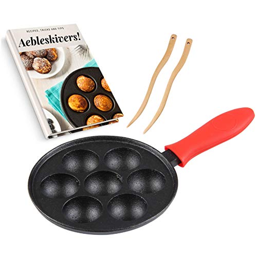 Product Cover Cast Iron Aebleskiver Pan for Danish Stuffed Pancake Balls by Upstreet (Red)