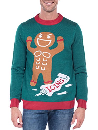 Product Cover Tipsy Elves Men's Gingerbread Man Roid Rage Christmas Sweater - Green Ugly Christmas Sweater