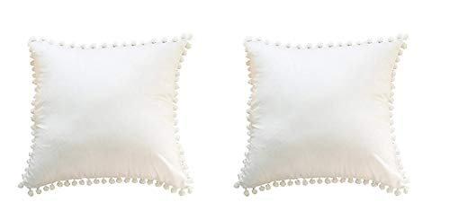 Product Cover Meaning4 Off White Ivory Euro Pillow Covers Cases Cotton with Pom Poms 26 x 26 Pack of 2