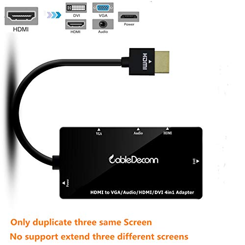 Product Cover CABLEDECONN Multiport 4-in-1 HDMI to HDMI/DVI/VGA Adapter Cable with Audio Output Converter (Black)