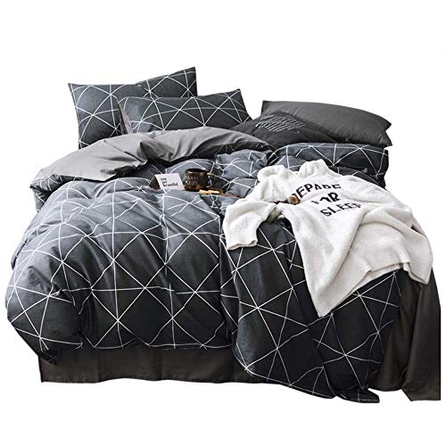 Product Cover VClife Cotton Bedding Duvet Cover Twin Bedding Sets, Soft Geometric Gray Black Pattern Print, Wrinkle Fade & Stain Resistant, Lightweight - Zipper Closure, 4 Corner Ties