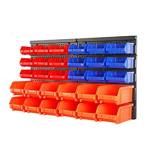 Product Cover HORUSDY Wall Mounted Storage Bins Parts Rack 30PC Bin Organizer Garage Plastic Shop Tool - Best Unique Tool Gift for Men