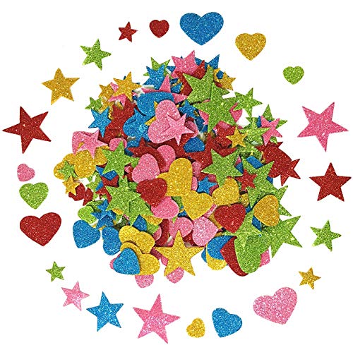 Product Cover Foam Glitter Stickers Self Adhesive, Mini Heart and Stars Shapes for Christmas, Kid's Arts Craft Supplies Greeting Cards Home Decoration (230 Pieces)