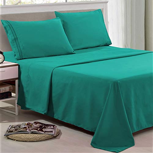 Product Cover Lux Decor Collection Bedsheet Set - Brushed Microfiber 1800 Thread Count Bedding - Wrinkle, Stain and Fade Resistant - Hypoallergenic Luxury Plain Sheets- 4 Piece (Queen Size, Teal)