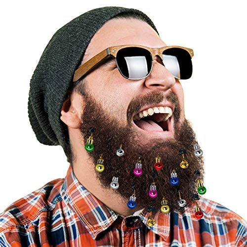 Product Cover DecoTiny 16pcs Beard Ornaments. 4 Sounding Jingle Bells and 12 Colors of Christmas Baubles Great Gift Idea! (4 Bell+12 Baubles)