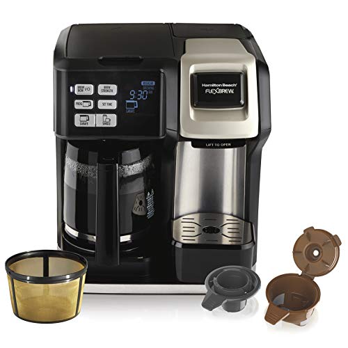 Product Cover Hamilton Beach FlexBrew Coffee Maker, Single Serve & Full Pot, Compatible with K-Cup Pods or Grounds, Programmable, Includes Permanent Filter, Black (49950C), Silver