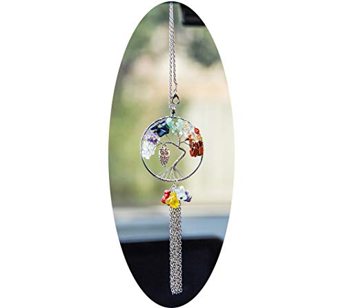 Product Cover Boltz Tree of Life Pendant Car Charm Rear View Mirror Accessories, Sweater Chain Necklace Gemstone Chakra Jewelry (Owl)
