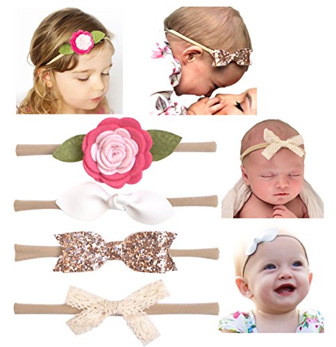 Product Cover California Tot Bow Soft & Stretchy Nylon Headbands From Newborn to Girls, Mixed Set of 4 or 7