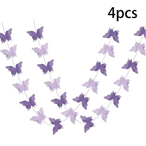 Product Cover ADLKGG Butterfly Hanging Garland 3D Paper Bunting Banner Party Decorations Wedding Baby Shower Home Decor Purple 4 Pack, 110 inch