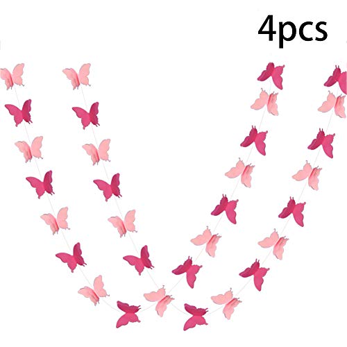 Product Cover ADLKGG Butterfly Hanging Garland Party Decoration 4 Pack, 3D paper Butterfly Bunting Banner for Wedding Baby Shower Birthday Home Decor, Pink