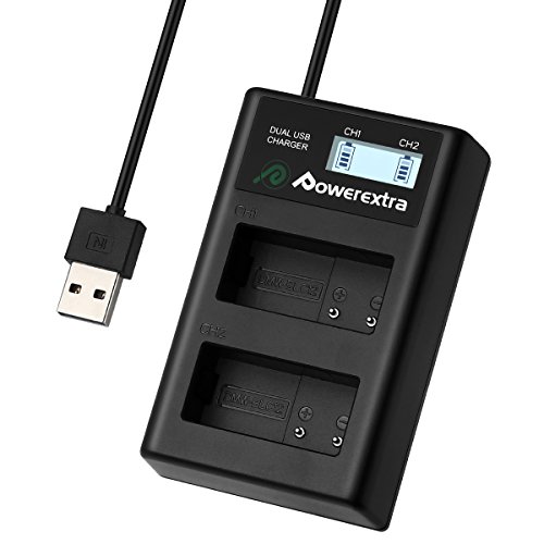 Product Cover Powerextra Smart Dual USB Charger with LCD Display for Panasonic DMW-BLC12E, DMW-BLC12PP, and Lumix DMC-FZ200, DMC-FZ1000, DMC-G5, DMC-G6, DMC-G7, DMC-GX8, DMC-G85, DMC-GH2