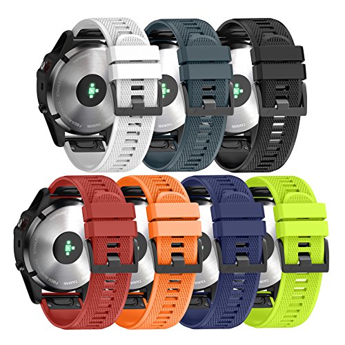 Product Cover ANCOOL Compatible with Fenix 5 Band Easy Fit 22mm Width Soft Silicone Watch Strap Replacement Fenix 5/Fenix 5 Plus/Forerunner 935/Approach S60/Quatix 5 - Pack of 7