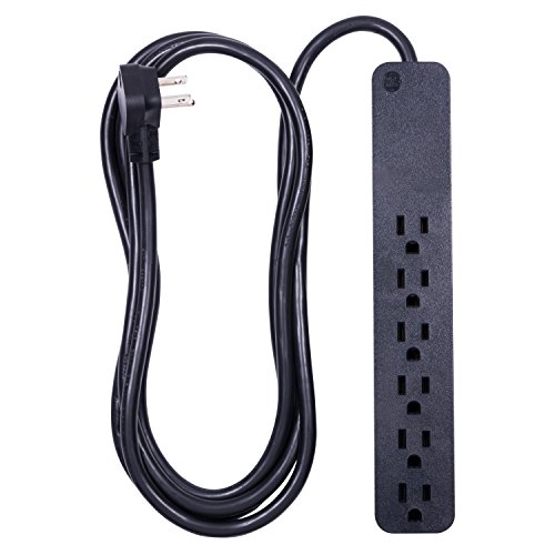 Product Cover GE Power Strip Surge Protector, 6 Outlets, Charge, Flat Plug, Extra Long Power Cord, 8ft, Wall Mount, Black, 37052