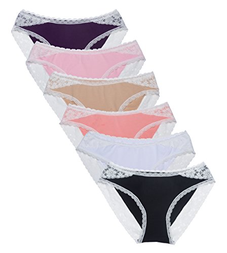 Product Cover COSOMALL Women's Cotton Lace Panties Trim Briefs Comfort Bikini Underwear Pack of 6