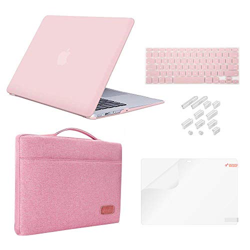 Product Cover Macbook Air 13 Inch Case Bundle 5 in 1,iCasso Ultra Slim Rubber Coated Plastic Case With Sleeve,Screen Protector ,Keyboard Cover & Dust Plug For Macbook Air 13 inch Model A1369/A1466 Rose Quartz