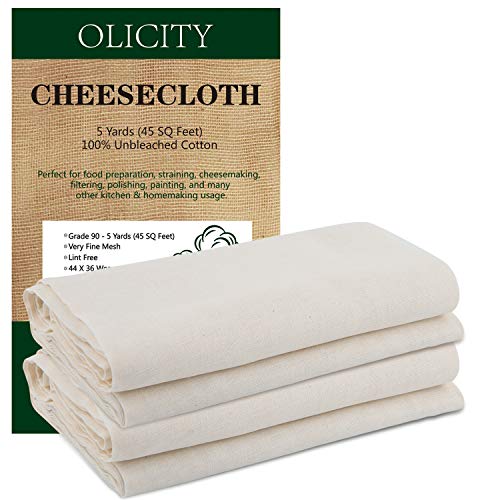 Product Cover Olicity Cheesecloth, Grade 90, 45 Square Feet, 100% Unbleached Cotton Fabric Ultra Fine Cheesecloth for Cooking, Strainer, Baking, Hallowmas Decorations (5 Yards)