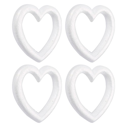Product Cover Heart Shaped Foam Wreath - 4-Pack Polystyrene Foam Wreath, Open Heart Shaped - Extruded Heart Foam Wreath, DIY Supplies for Craft Projects and Wedding Decorations - White, 9.84 x 1.89 x 9.84 Inches