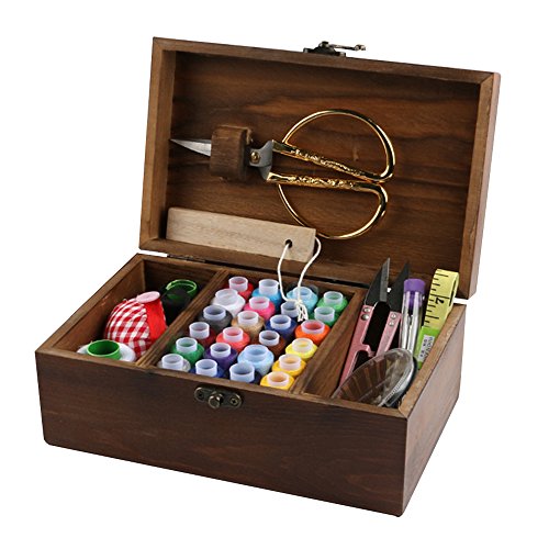Product Cover MissLytton Sewing Kit Box Basket, Wooden Hand Home Sewing Repair Tool Kit, Beginner Universal Sew Kit Accessories for Women, Men, Adults, Girls, Kids (Retro Dandelion)