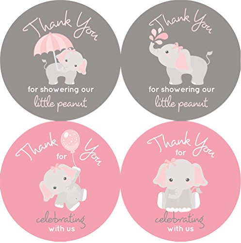 Product Cover 2 Inch Thank You Stickers Gray Elephant Set of 60 (Light Pink)