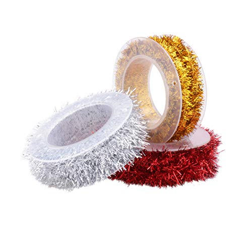 Product Cover Thin Tinsel Garland Mini Metallic Garland for Valentine's Day Wedding Birthday and Christmas Decorating Gifts (3 Pcs with Gold, Silver and Red)