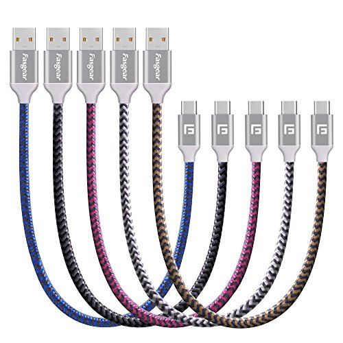 Product Cover Short USB Type C Cable, Fasgear USB to USB C Cable 5 Pack Braided Fast Charging Cord 1ft/30cm Compatible with Galaxy Note 9, S8, S9, S10, HTC 10, Switch, LG V20 G5 and More (5 Colors))