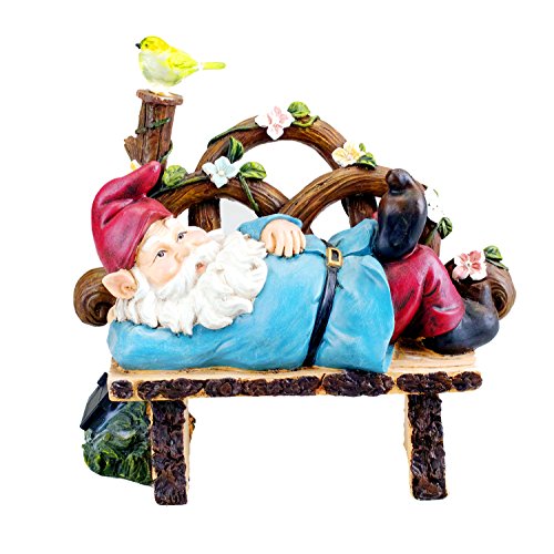 Product Cover Bo-Toys Solar Powered Gnome Laying On a Bench LED Garden Light Decor