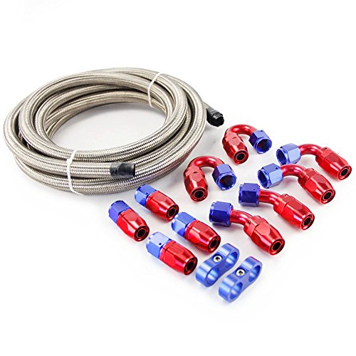 Product Cover SUNROAD 8AN 15Ft Universal Braided Oil Fuel Line Hose Stainless Steel Nylon w/10PC Swivel Fitting Hose Ends & 2PC Hose Separators Kit