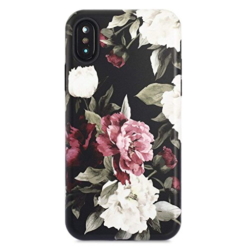 Product Cover iPhone X Case/iPhone Xs Case,GOLINK Floral Series Slim-Fit Ultra-Thin Anti-Scratch Shock Proof Dust Proof Anti-Finger Print TPU Gel Case for iPhone X/iPhone Xs - Red White Rose