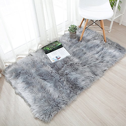 Product Cover OJIA Deluxe Soft Fuzzy Fur Rugs Faux Sheepskin Shaggy Area Rugs Fluffy Modern Kids Carpet for Living Room Bedroom Sofa Bedside Decor(2 x 3ft, Grey)