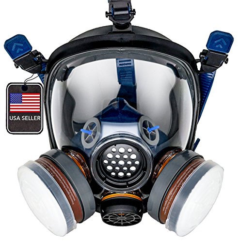 Product Cover PD-100 Full Face Organic Vapor Respirator - Full Manufacturer Warranty - ASTM Certified - Double N95 Activated Charcoal Air filter - Eye Protection - Industrial Grade Quality