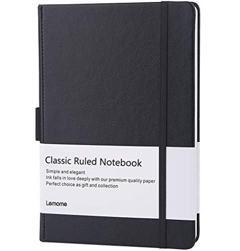 Product Cover Thick Notebook/Journal with Pen Loop - Elegant Black Leather Notebook with Premium Thick Paper, Ruled, 8.4 x 5.7 in