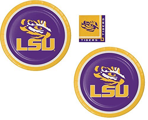 Product Cover Louisiana State University LSU Plate and Napkin Bundle: 16 Dinner Plates and 20 Beverage Napkins