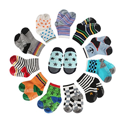 Product Cover CIEHER 12 Pairs Baby Socks Grip Socks for Baby Baby Socks 6-24 Months Toddler Socks Boys, 12 Different Colors