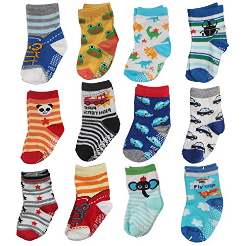Product Cover CIEHER 12 Pairs Assorted Non Skid Ankle Cotton Socks Baby Anti Slip Stretch Knit Socks Sneakers Crew Socks With Grip For 9-36 Months Baby