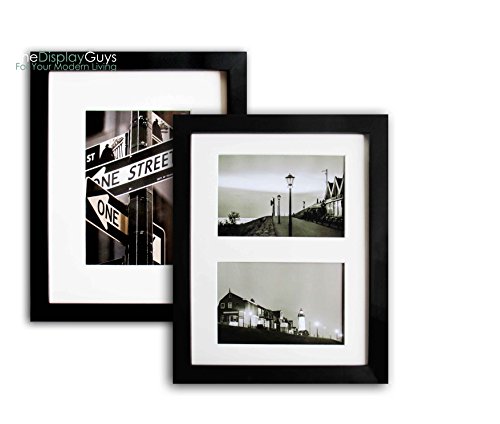 Product Cover The Display Guys~ 2 Sets 8x10 Inch Black Picture Frame Made of Solid Pine Wood and Real Glass, Luxury Made Affordable, with White Core Mat Boards 2 for 5x7 Photo + 2 for 2-4x6 Photos ... (Black)