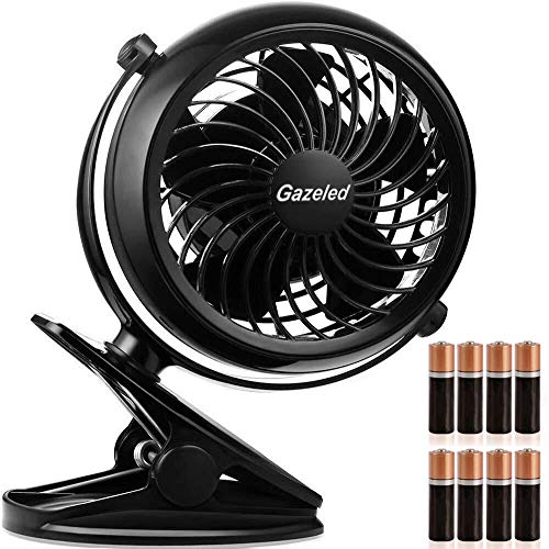 Product Cover Gazeled Battery Operated Fans, Stroller Fan Battery Operated, Portable Battery Powered Fan with Clip, 5 Inch Cordless Fan for Camping, Mini Quiet Personal Fan for Bed, Car, 8 Free AA Batteries