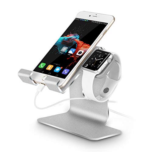 Product Cover Tranesca 2-in-1 Charging Stand Compatible with Apple Watch 4/Apple Watch 3/Apple Watch 2/Apple Watch 1(38mm/40mm/42mm/44mm) and iPhone/iPad (Silver-Must Have Apple Watch Accessories)