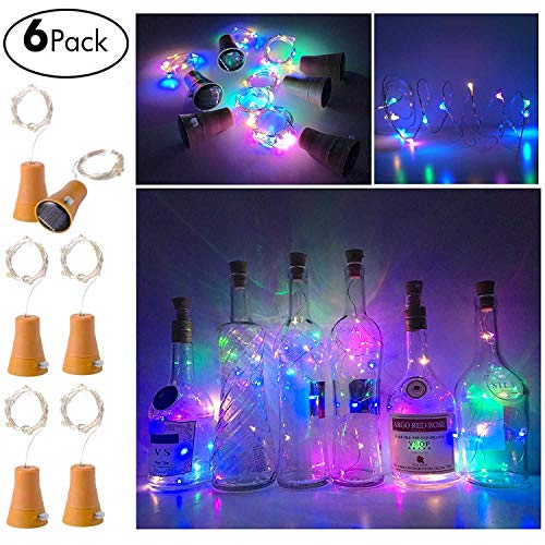 Product Cover Keklle 6 Pack Solar Powered Wine Bottle Lights, 10 LED Waterproof Colorful Copper Cork Shaped Lights for Wedding Christmas, Outdoor, Holiday, Garden, Patio Pathway Decor
