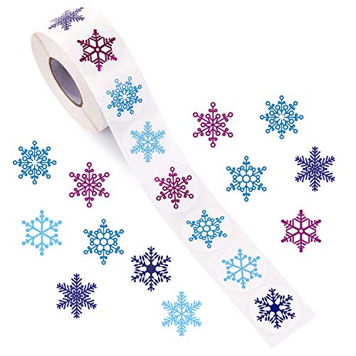 Product Cover Moon Boat Christmas Snowflake Stickers Roll 1000 PCS - Winter Wonderland/Xmas/Holiday Party Favors Supplies Decorations - Cards Envelope Seals Decals