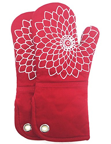 Product Cover Silicone Printing Oven Mitts/Gloves 1 Pair, Heat Resistant Non-Slip for Home Kitchen Cooking Barbecue Microwave for Women/Men Machine Washable BBQ (Red)