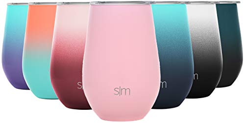 Product Cover Simple Modern Spirit 12oz Wine Tumbler Glass with Lid - Vacuum Coffee Mug Stemless Cup 18/8 Stainless Steel -Blush