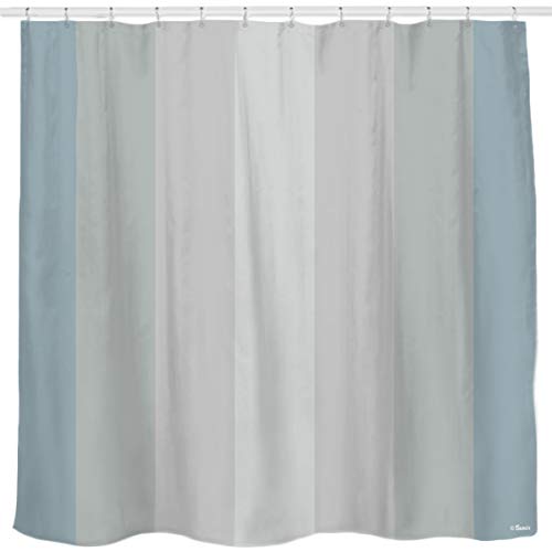 Product Cover Sunlit Pale Blue Gray Vertical Stripes Water-Repellent Fabric Shower Curtain Set with Reinforced Metal Grommets and Rings Refreshing Striped Design Bathroom Decor