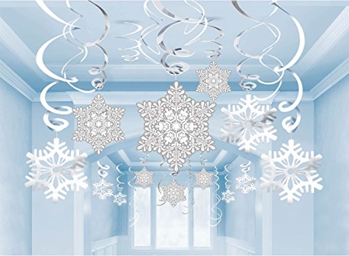 Product Cover Moon Boat 40Ct Christmas Snowflake Hanging Swirl Decorations - Winter Wonderland/Xmas/Holiday Party Supplies