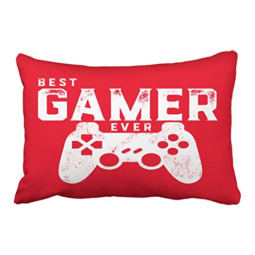Product Cover Emvency Decorative Throw Pillow Cover Queen Size 20x30 Inches Best Gamer Ever for Video Games Geek Pillowcase with Hidden Zipper Decor Fashion Cushion Gift for Home Sofa Bedroom Couch Car ¡­
