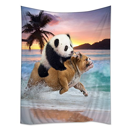 Product Cover TSlook Hippie Tappassier Tapestry Bohemian Bedspread Funny Panda Ride Pug Dog Running In Beach 40