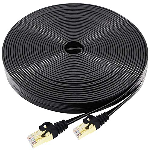 Product Cover Cat7 Ethernet Cable 15 FT Black, BUSOHE Cat-7 Flat RJ45 Computer Internet LAN Network Ethernet Patch Cable Cord - 15 Feet