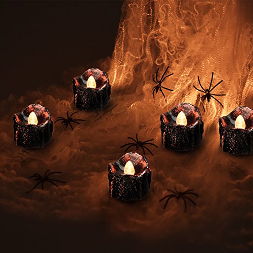 Product Cover eLander Halloween Decorations Candles Tea Lights, Battery Operated, Flickering Flameless [12 Pack - Amber Yellow]