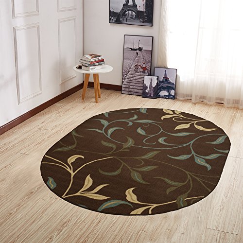 Product Cover Ottomanson Ottohome Collection Contemporary Leaves Design Non-Skid Rubber Backing Modern Area Rug, 5' X 6'6