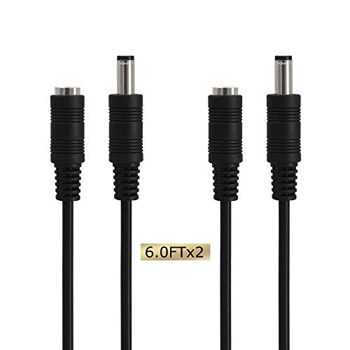 Product Cover VCE 2-PACK 2. 1mm x 5. 5mm DC Power Male to Female Adapter Extension Cable for 12V CCTV Wireless IP Camera, LED, Car-6FT